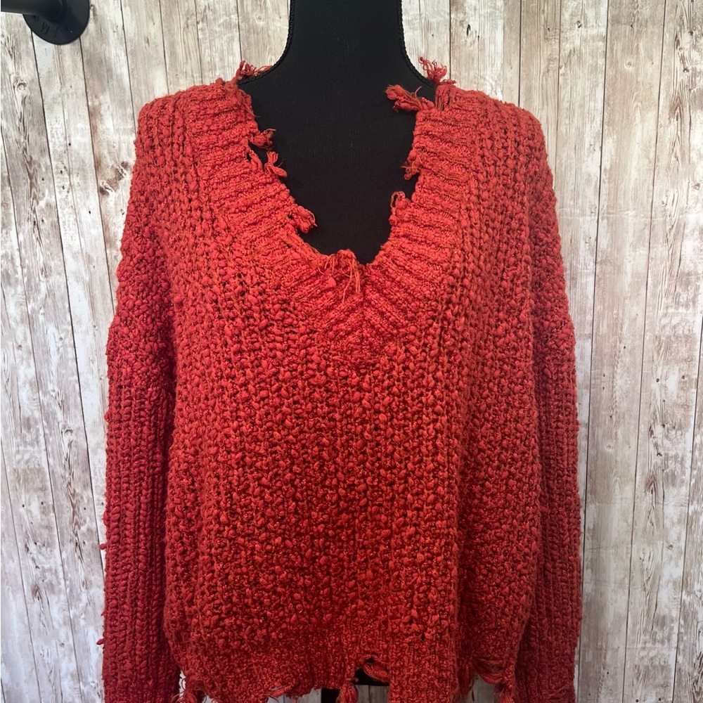 Miracle Orange‎ V-Neck Sweater with Chunky Knit